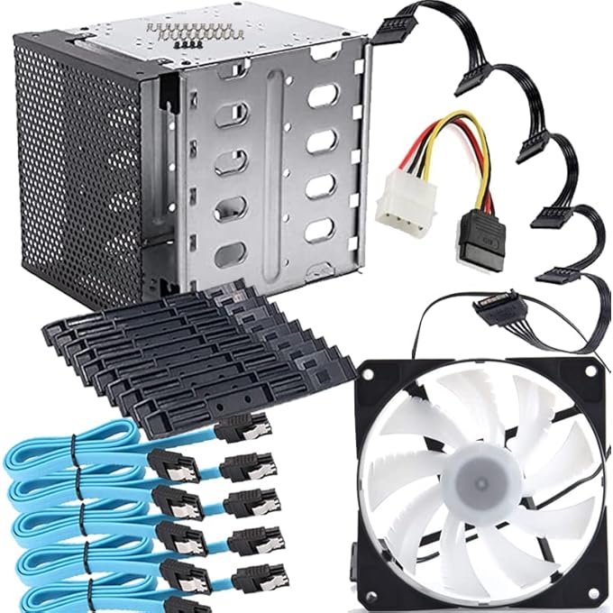 rayihni نسخة مطورة 5 حاوية تركيب قرص صلب 3.5 بوصة داخلية 5.25 بوصة إلى 5x 3.5 مجموعة تركيب HDD حاوية مخصصة لـ CHIA مع كابلات SATA وكابلات الطاقة (HDD غير مدرج) - Image 2