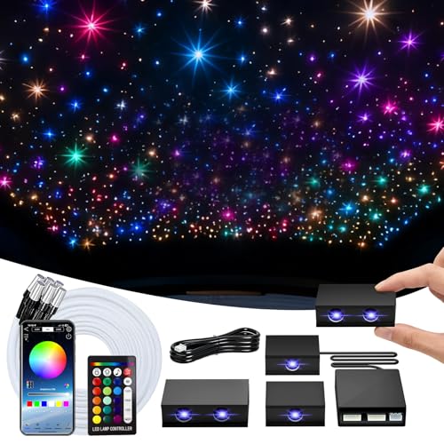 VASTFIRE Split Starlight Headliner Kit - 1200pcs 0.02in 4.9ft Fiber Optic RGBW Star Lights for Car with 6 Light Heads 16W Engine Easy to Hide,Flexible Wiring,APP/Remote Control for Car Roof Ceiling - Image 1