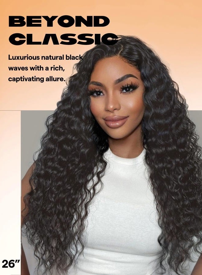 GORGIUS Glueless Water Wave Lace Front Wig Bohemian Synthetic Curly Wig Pre Cut Side Part Closure Wig with Natural Hairline 28 Inch Natural Black Long Wig For Women - Image 2