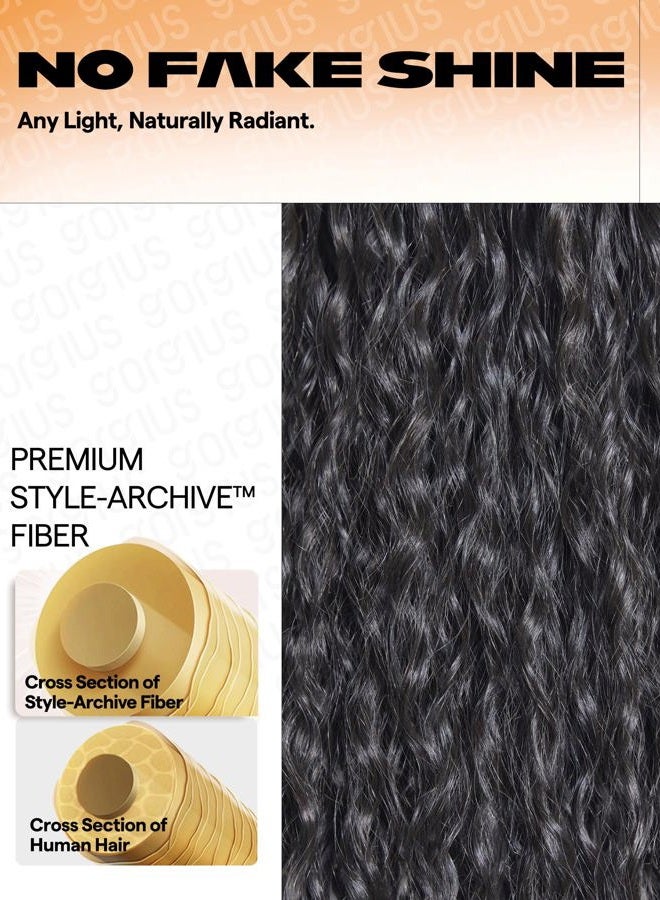 GORGIUS Glueless Water Wave Lace Front Wig Bohemian Synthetic Curly Wig Pre Cut Side Part Closure Wig with Natural Hairline 28 Inch Natural Black Long Wig For Women - Image 5
