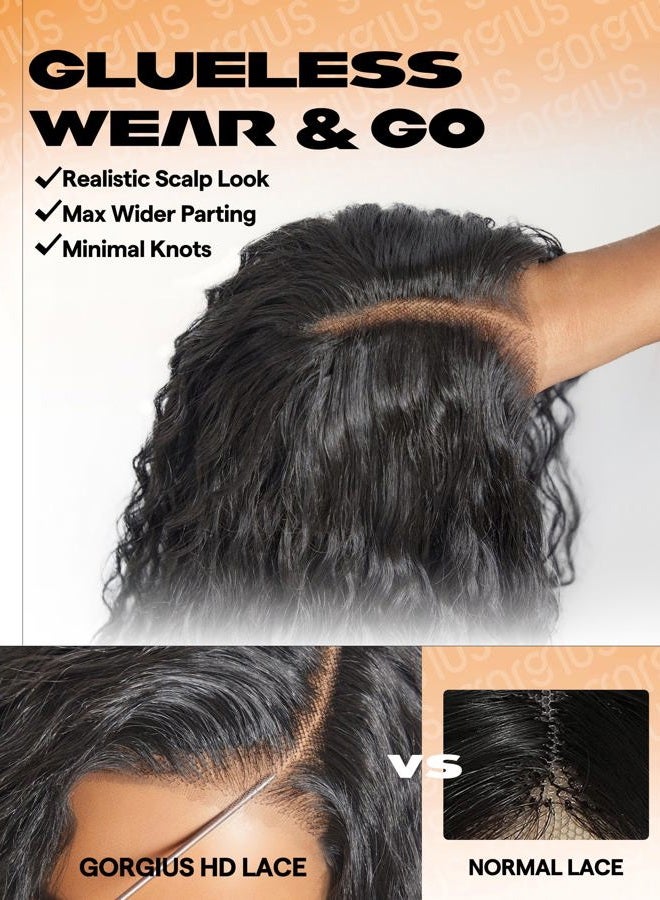 GORGIUS Glueless Water Wave Lace Front Wig Bohemian Synthetic Curly Wig Pre Cut Side Part Closure Wig with Natural Hairline 28 Inch Natural Black Long Wig For Women - Image 3