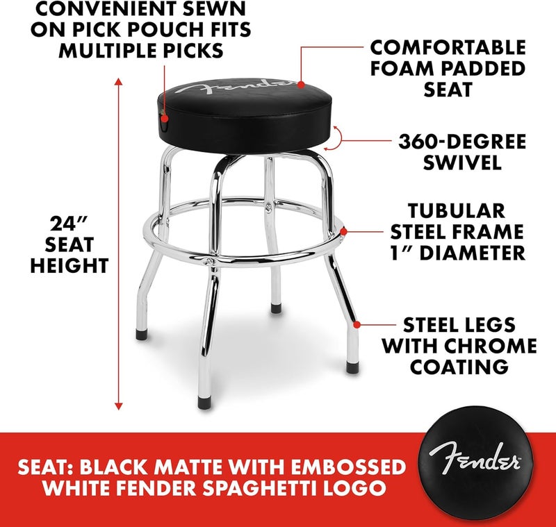 FENDER Fender Spaghetti Logo Swivel Barstool with Guitar Picks Pouch Great Gifts for Dad with 1 Year Limited Warranty Simple Assembly BlackBlack 24 - Image 3