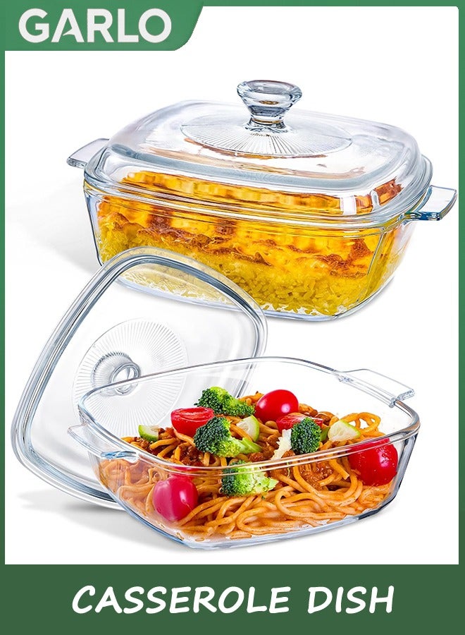 جارلو طبق القناة مع الغطاء ، أدوات الطبخ الزجاجية القناة ، أطباق القناة المربعة 22 سم ، وعاء صغير زجاجي مع الغطاء ، أطباق الخبز ، خدمة الأطباق الحاوية الغذائية للطبخ ، الفرن والميكروويف آمن (1.2 لتر) - Image 1