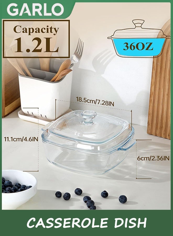 جارلو طبق القناة مع الغطاء ، أدوات الطبخ الزجاجية القناة ، أطباق القناة المربعة 22 سم ، وعاء صغير زجاجي مع الغطاء ، أطباق الخبز ، خدمة الأطباق الحاوية الغذائية للطبخ ، الفرن والميكروويف آمن (1.2 لتر) - Image 3