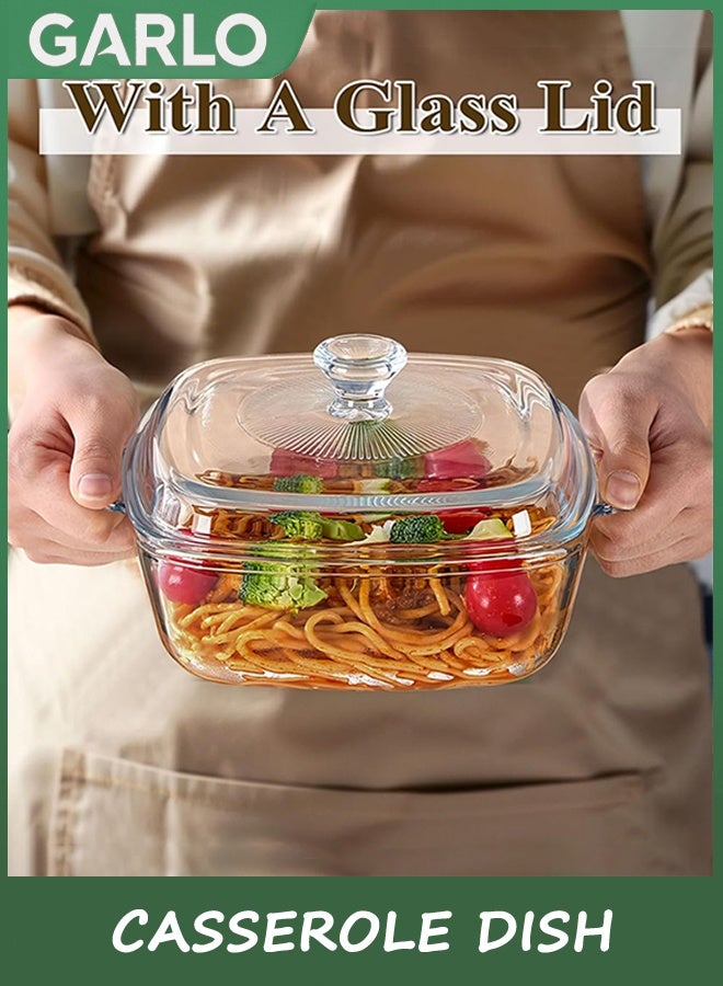 جارلو طبق القناة مع الغطاء ، أدوات الطبخ الزجاجية القناة ، أطباق القناة المربعة 22 سم ، وعاء صغير زجاجي مع الغطاء ، أطباق الخبز ، خدمة الأطباق الحاوية الغذائية للطبخ ، الفرن والميكروويف آمن (1.2 لتر) - Image 4