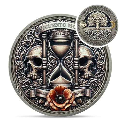 IELCJJ Hourglass Memento Mori Coin - Novelty Tree of Life Stoic Challenge Coin - EDC Amor Fati Skull Token Medallions for Daily Stoic Practice -Inspirational Momento Mori Stoicism Gifts for Men Women Kids - Image 1