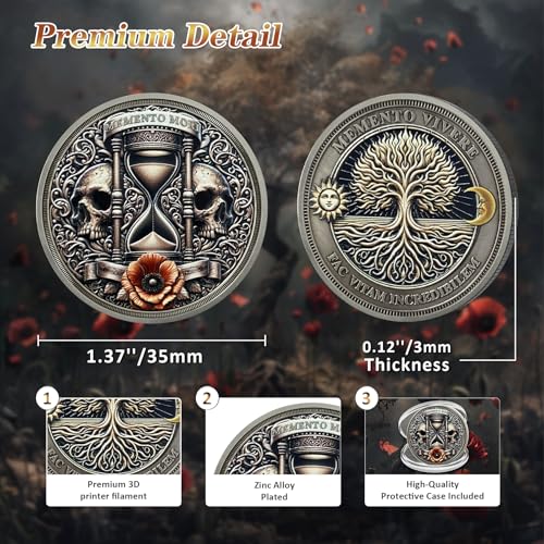 IELCJJ Hourglass Memento Mori Coin - Novelty Tree of Life Stoic Challenge Coin - EDC Amor Fati Skull Token Medallions for Daily Stoic Practice -Inspirational Momento Mori Stoicism Gifts for Men Women Kids - Image 3