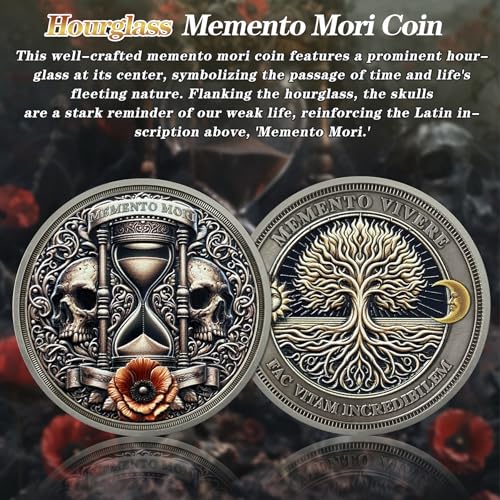 IELCJJ Hourglass Memento Mori Coin - Novelty Tree of Life Stoic Challenge Coin - EDC Amor Fati Skull Token Medallions for Daily Stoic Practice -Inspirational Momento Mori Stoicism Gifts for Men Women Kids - Image 2