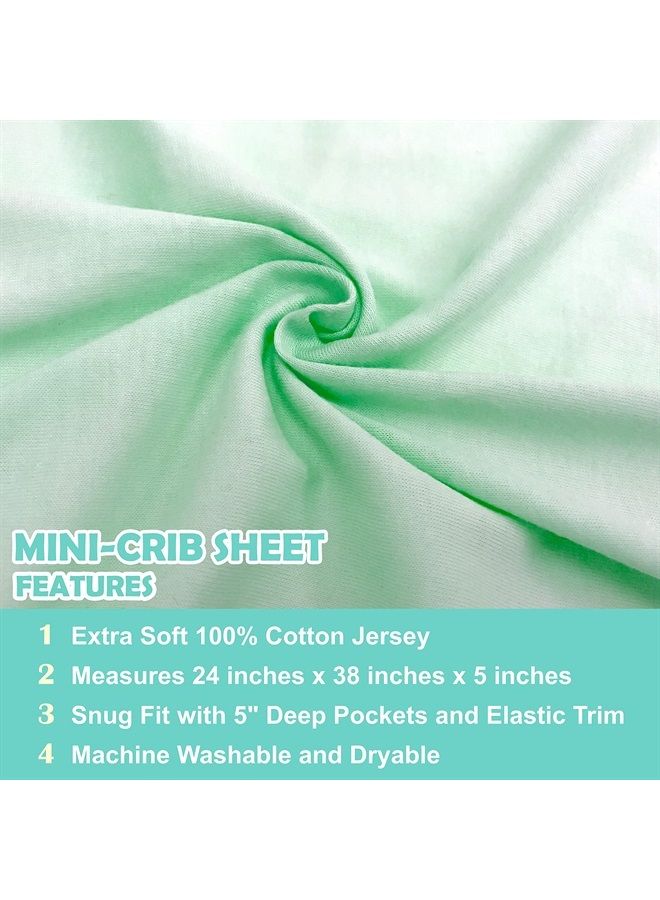 American Baby Company 100% Natural Cotton Value Jersey Knit Fitted Portable/Mini-Crib Sheet, Mint, Soft Breathable, for Boys and Girls, Pack of 2 