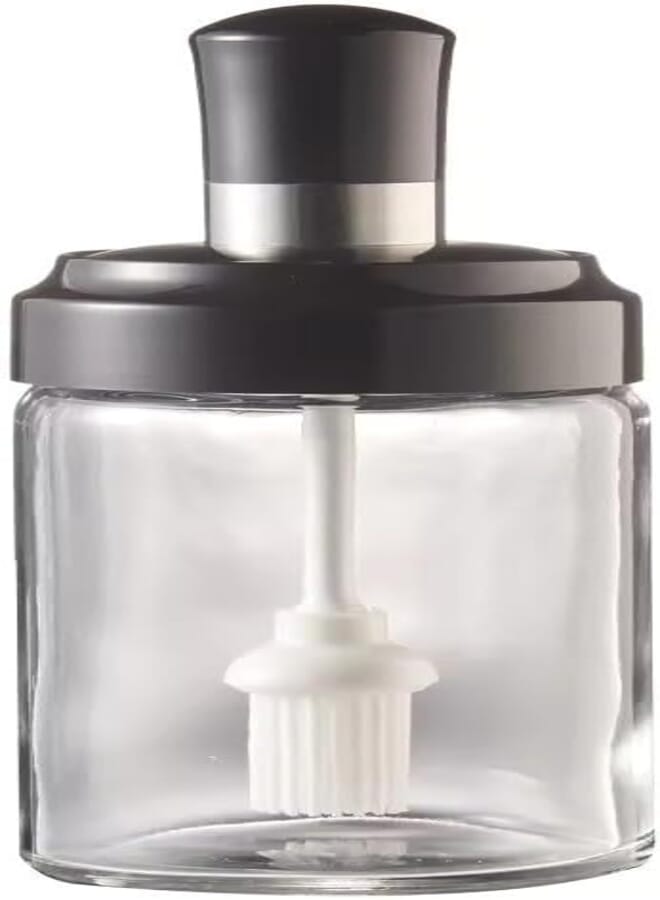 RIVUGJA Borosilicate Glass and Stainless Steel Seasoning Oil/Honey Dispenser Bottle for Kitchen with Oil Brush 250ml, Transparent (Pack of 1)