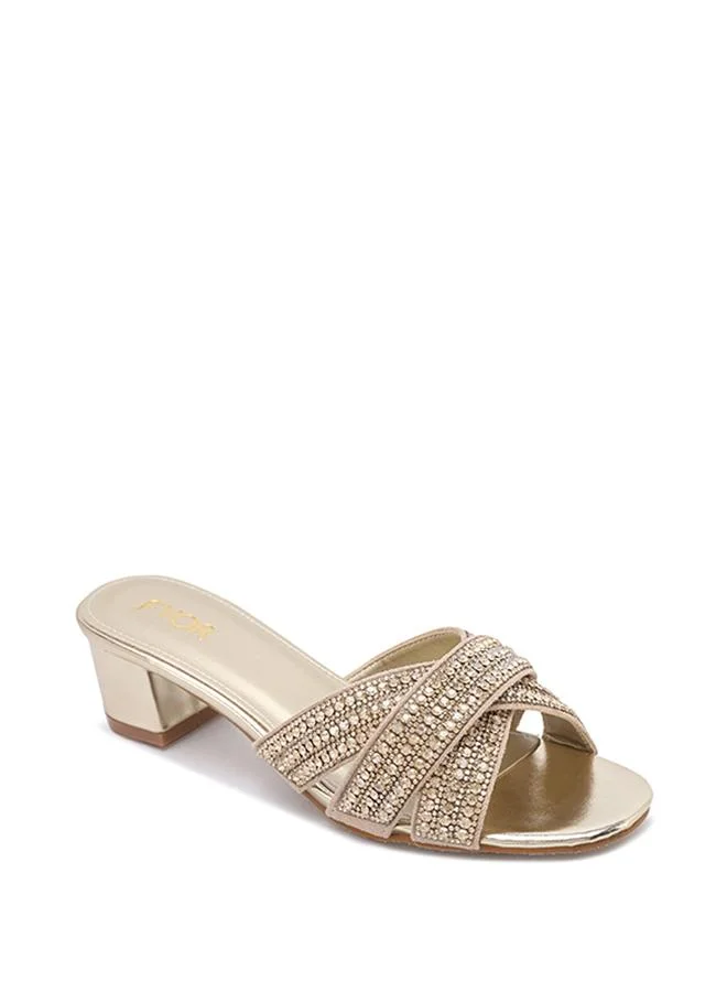 فايور Crystal Embellished Cross Strap Block Heel MY 392