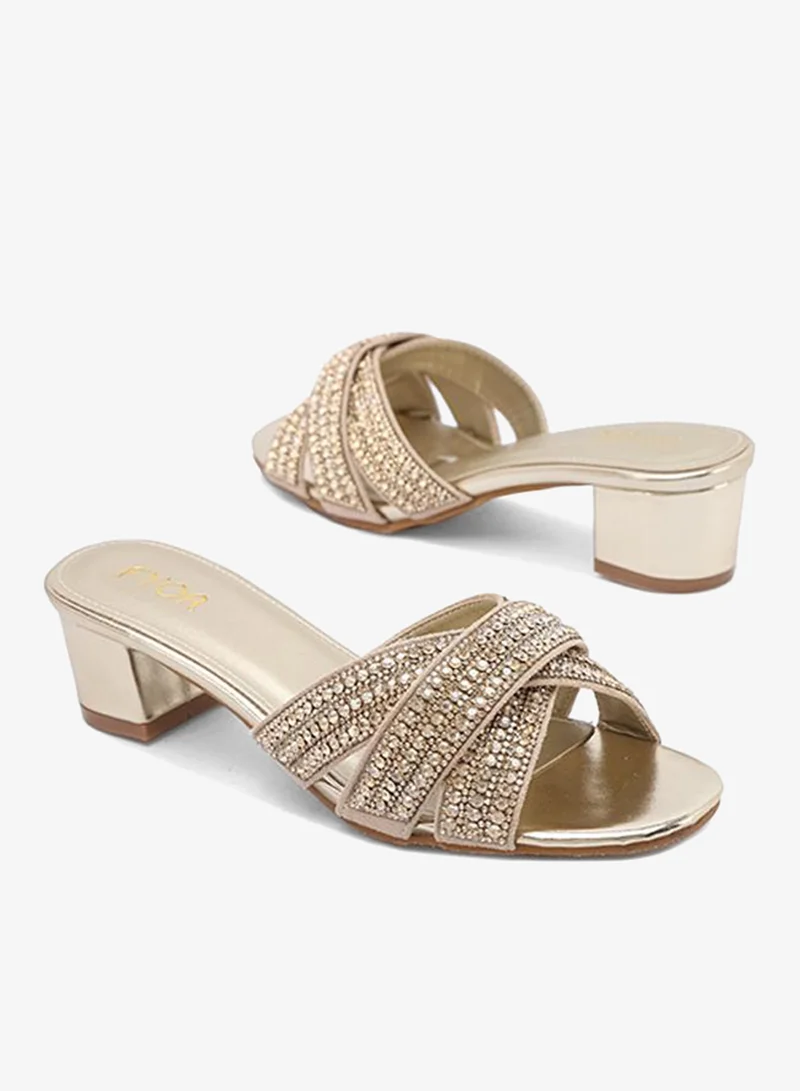 Fyor  Crystal Embellished Cross Strap Block Heel MY 392 for Women | Best Price UAE