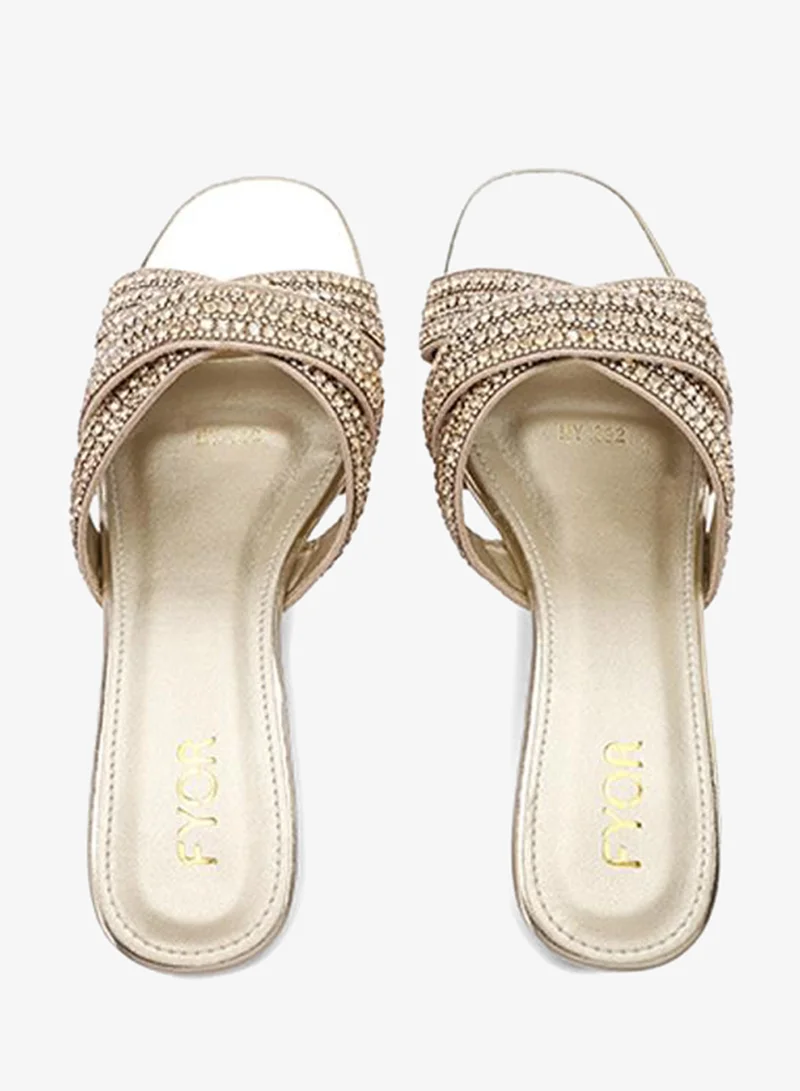 Fyor  Crystal Embellished Cross Strap Block Heel MY 392 for Women | Best Price UAE