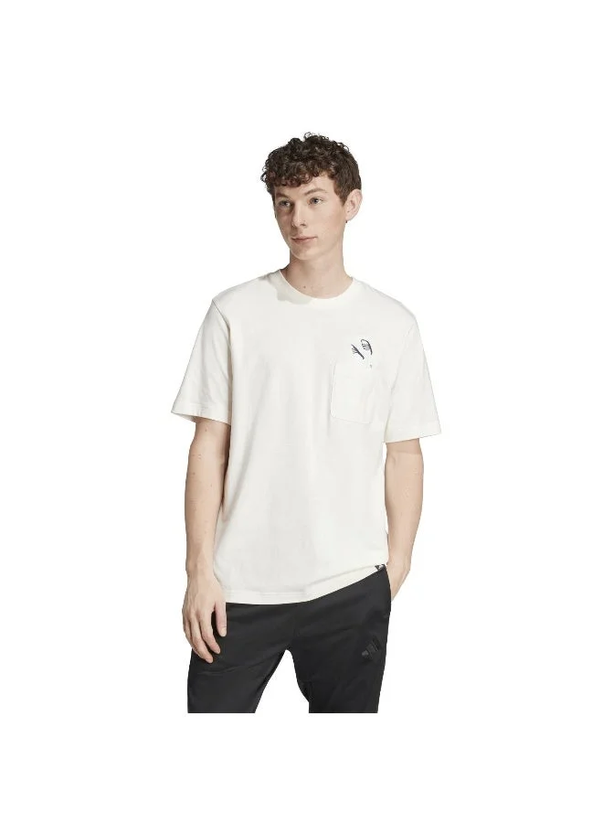 اديداس تي شيرت رجالي أبيض برسومات مقاس   بأكمام قصيرة