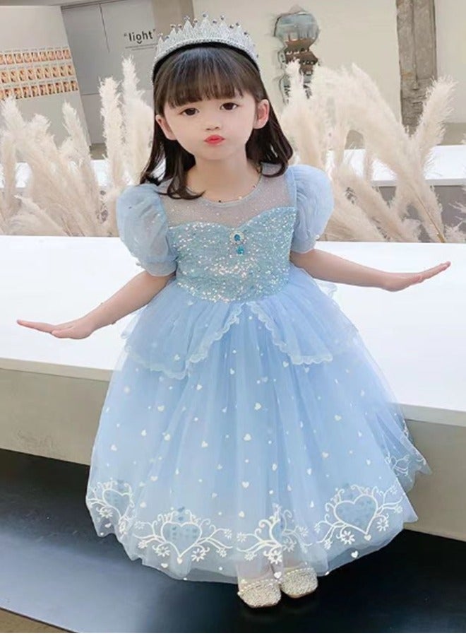 المجمدة إلسا الأميرة فستان زي، فستان أنيق وعصري للبنات، حفلة عيد ميلاد كوسبلاي ملابس (أزرق) - Image 4