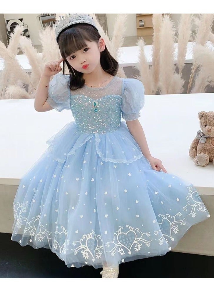 المجمدة إلسا الأميرة فستان زي، فستان أنيق وعصري للبنات، حفلة عيد ميلاد كوسبلاي ملابس (أزرق) - Image 1