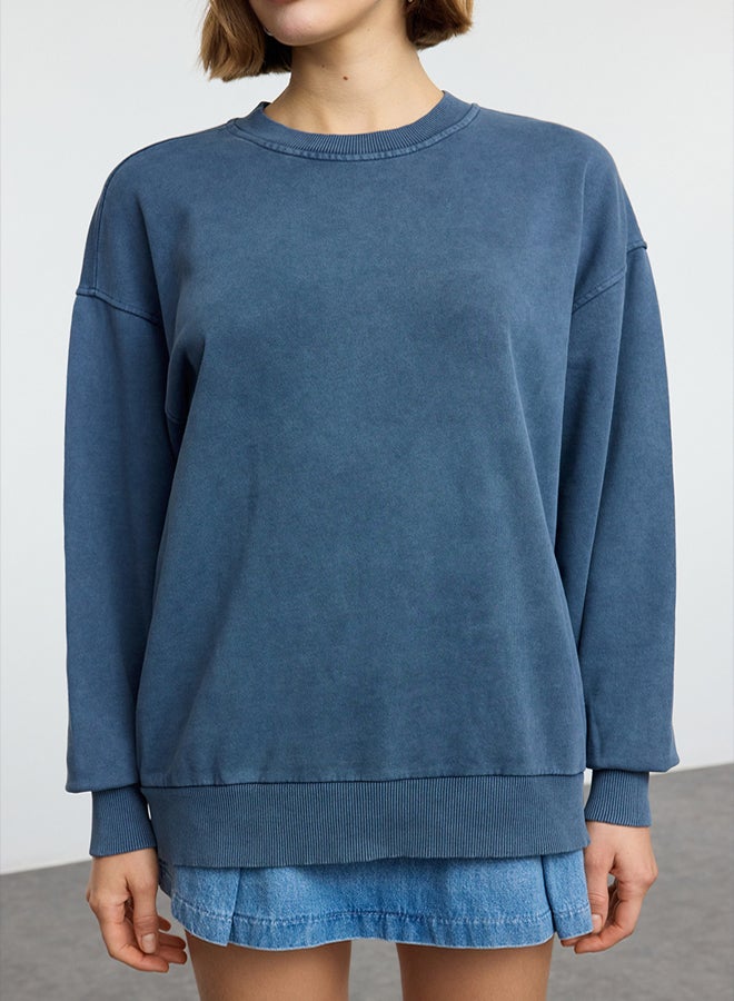 trendyol Washed Oversize/Relaxed Fit Basic Crew Neck Knitted Sweatshirt TWOAW24SW00102 - Image 3