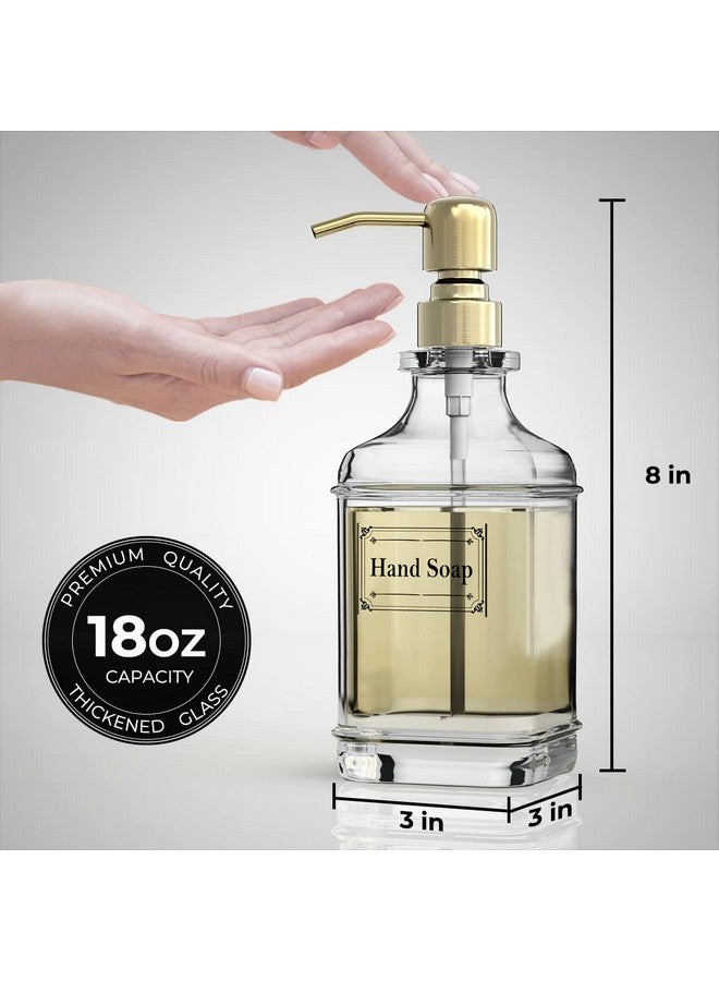 GLADPURE GLADPURE Soap Dispenser - 2 Pack, 18 Oz Antique Design Thick Glass Hand Soap Dispensers; with 304 Rust Proof Stainless Steel Pump, 6Pcs Clear Stickers, for Kitchen, Bathroom - Gold - Image 4