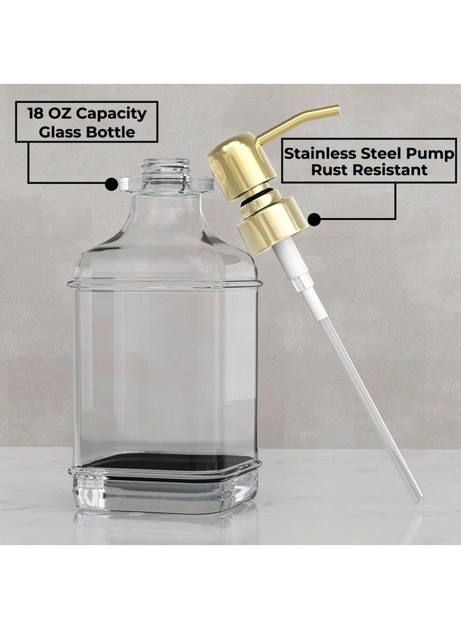 GLADPURE GLADPURE Soap Dispenser - 2 Pack, 18 Oz Antique Design Thick Glass Hand Soap Dispensers; with 304 Rust Proof Stainless Steel Pump, 6Pcs Clear Stickers, for Kitchen, Bathroom - Gold - Image 2