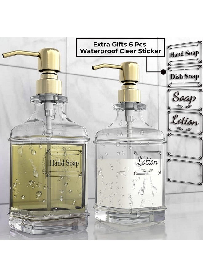 GLADPURE GLADPURE Soap Dispenser - 2 Pack, 18 Oz Antique Design Thick Glass Hand Soap Dispensers; with 304 Rust Proof Stainless Steel Pump, 6Pcs Clear Stickers, for Kitchen, Bathroom - Gold - Image 3