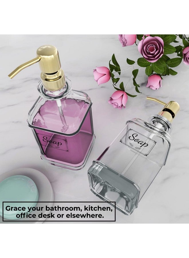 GLADPURE GLADPURE Soap Dispenser - 2 Pack, 18 Oz Antique Design Thick Glass Hand Soap Dispensers; with 304 Rust Proof Stainless Steel Pump, 6Pcs Clear Stickers, for Kitchen, Bathroom - Gold - Image 5