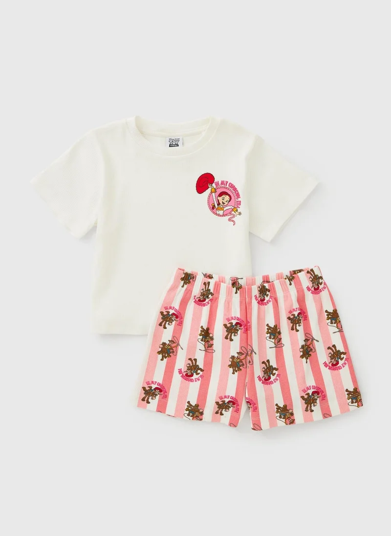 ماتلان Toy Story Girls Pink Jessie Ribbed Short Pyjama Set