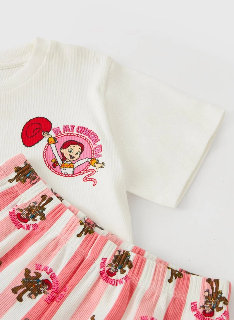 ماتلان Toy Story Girls Pink Jessie Ribbed Short Pyjama Set