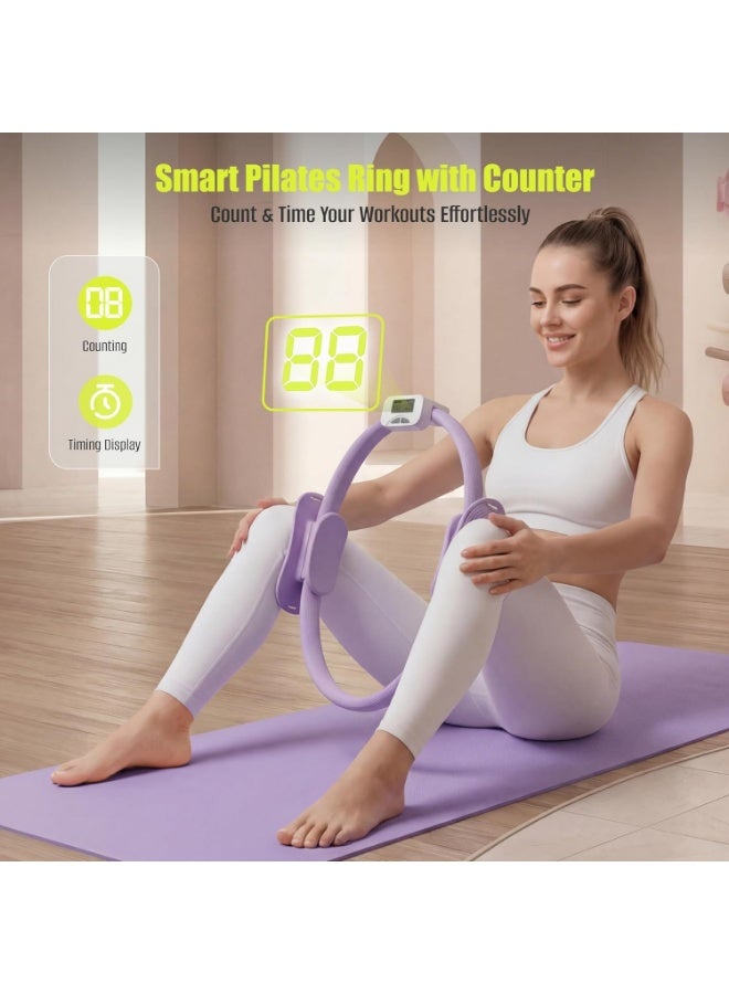 WALALLA Smart Pilates Ring Set with Counter, 14 Inch Pilates Circle with Adjustable Strap, 5 TPE Resistance Bands, 9.8 Inch Pilates Ball, Home Workout Kit for Women, Core Thigh Glute Yoga Training - Image 3