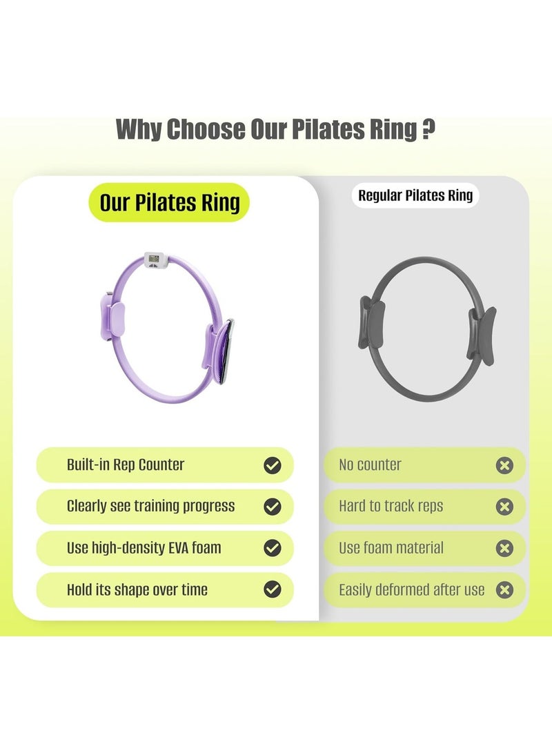 WALALLA Smart Pilates Ring Set with Counter, 14 Inch Pilates Circle with Adjustable Strap, 5 TPE Resistance Bands, 9.8 Inch Pilates Ball, Home Workout Kit for Women, Core Thigh Glute Yoga Training - Image 2