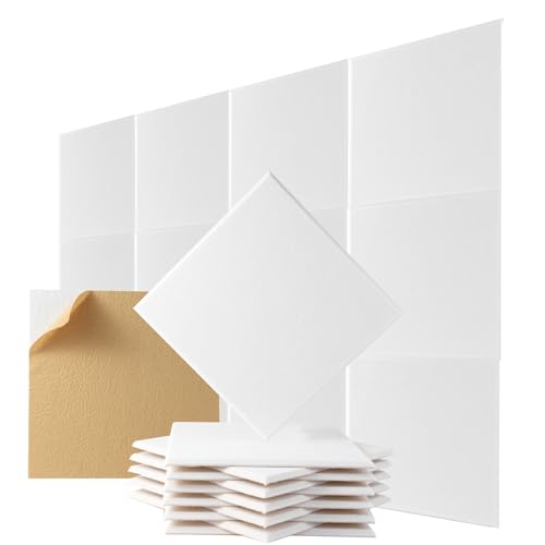 Durbles Acoustic Wall Panels Noise Cancelling Tiles for Home Studio Office Quality Sound Proofing Sound Proof Foam Panels for Walls Easy to Install Insulation Tiles 12 Pack White - Image 1