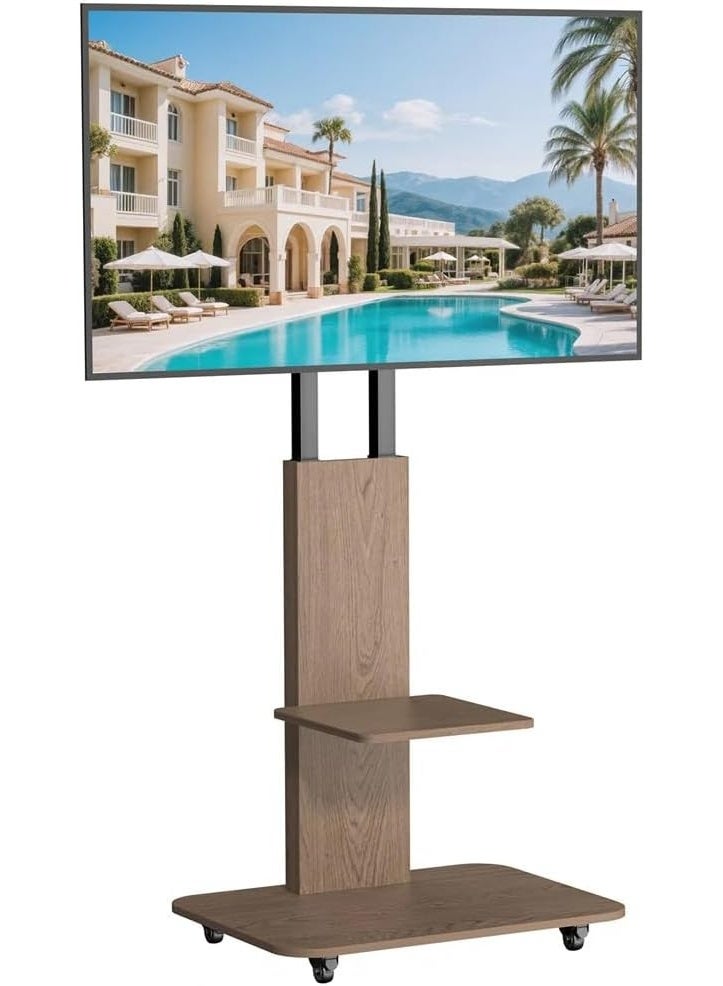 Rubik Wooden Style Floor TV Trolley Stand with Wheels for 32-65 Inch TVs, Holds 40KG Display Weight - Image 1