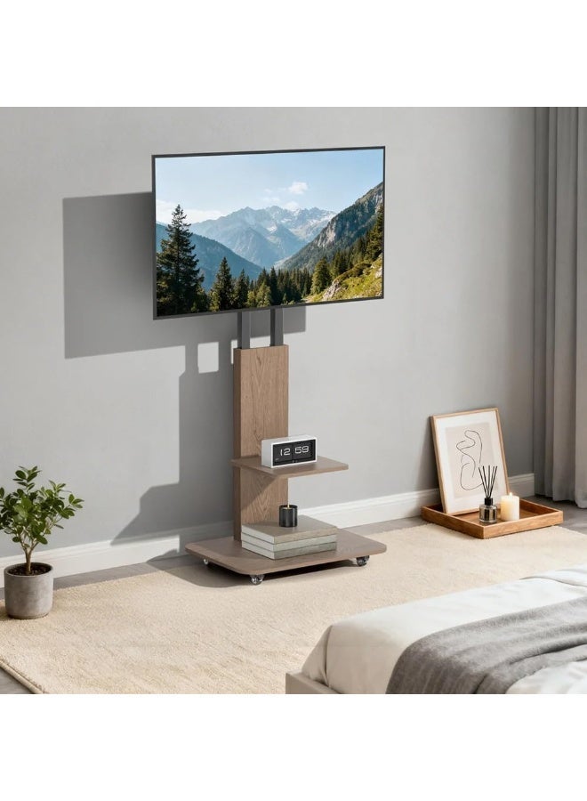 Rubik Wooden Style Floor TV Trolley Stand with Wheels for 32-65 Inch TVs, Holds 40KG Display Weight - Image 2