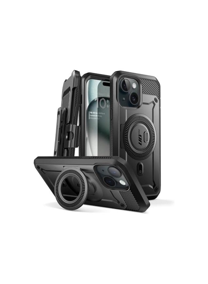 SUPCASE Unicorn Beetle Pro Mag Case for iPhone 15 / iPhone 14 / iPhone 13 6.1 inch, Compatible with MagSafe Full Body Rugged Case with Built-in Screen Protector & Kickstand & Belt-Clip (Black) - Image 1