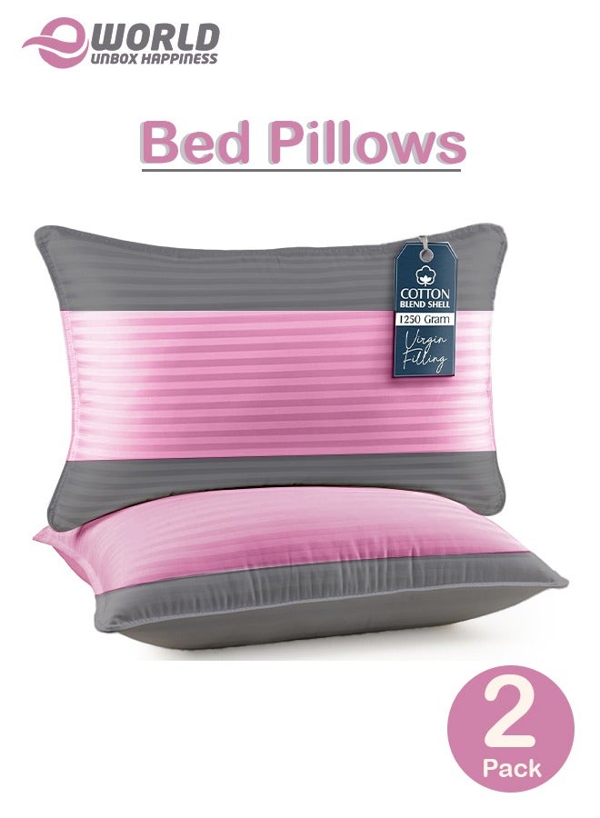 إي وورلد طقم من وسادتين بديلة للريش، حشوة 1250 جرام، غطاء من مزيج القطن، جودة فندقية، 50×75 سم، وردي-رمادي