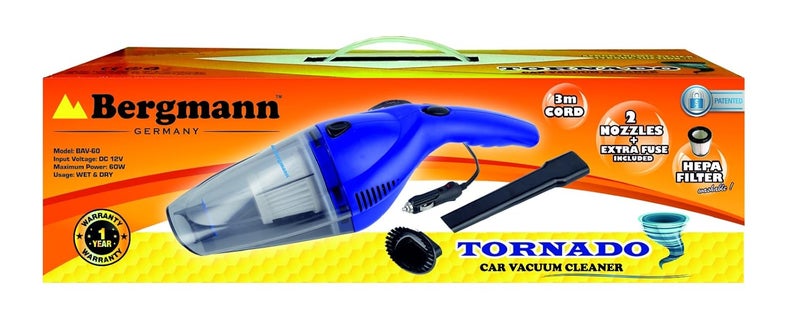 Bergmann Tornado Car Vacuum Cleaner (Blue) & Bergmann Typhoon Heavy Duty Metal Car Tyre Inflator (Blue) - Image 3