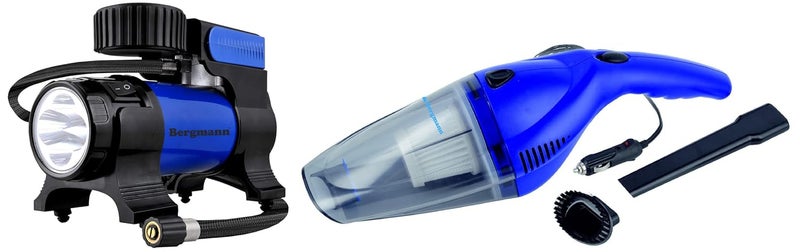 Bergmann Tornado Car Vacuum Cleaner (Blue) & Bergmann Typhoon Heavy Duty Metal Car Tyre Inflator (Blue) - Image 1