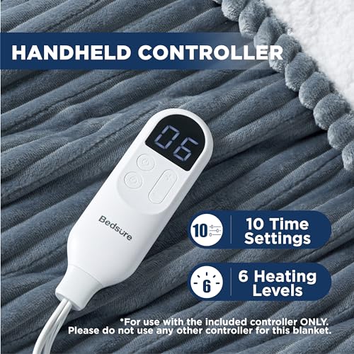 Bedsure GentleSoft Electric Blanket Full Size - Soft Ribbed Flannel Heated Blanket with 6 Heat Levels, Heating with 10 Time Settings, 8 hrs Timer Auto Shut Off, Gifts for Grandma (72x84 inches, Grey) - Image 5