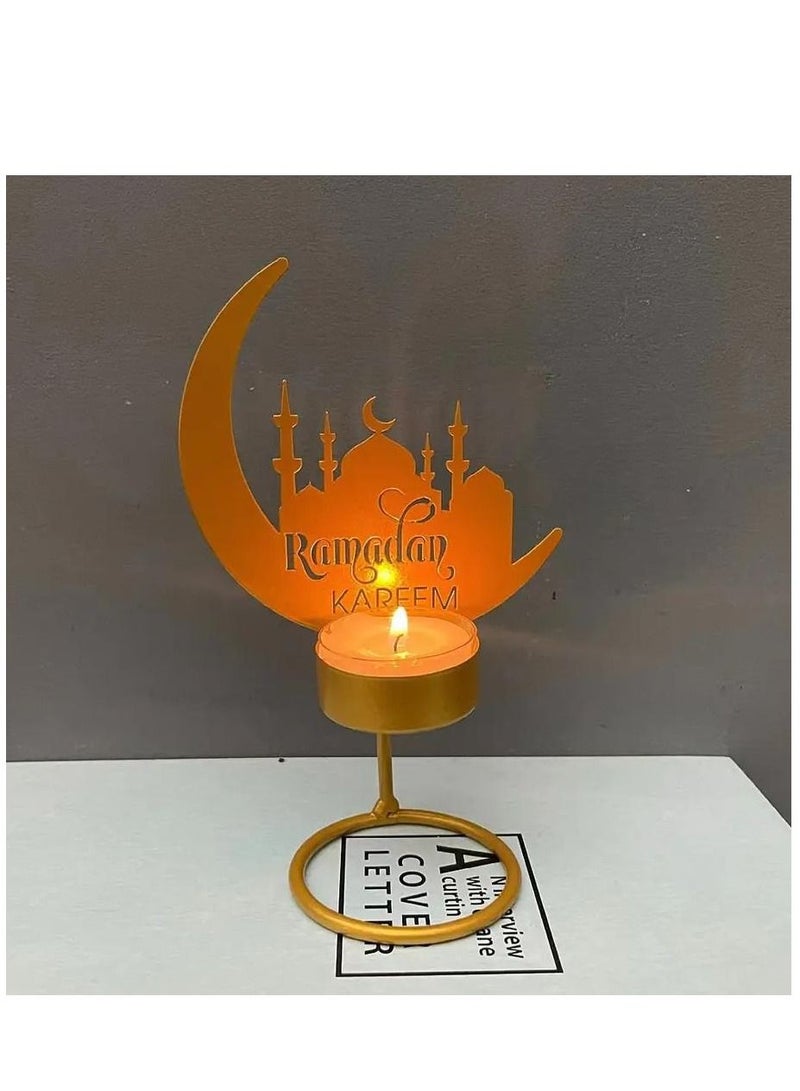 XiuWoo Ramadan Kareem Decorative Moon Shape Iron Candle Holder Eid Mubarak Candlestick Stand For Home Decorations - Image 1