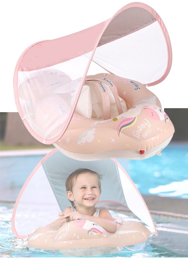 SwimBoBo Inflatable Baby Swim Float with Sun Canopy Baby Inflatable Swimming Ring with Adjustable Sun Shade Baby Inflatable Swimming Floats Pool Float for Toddlers (Unicorn)  - Image 1