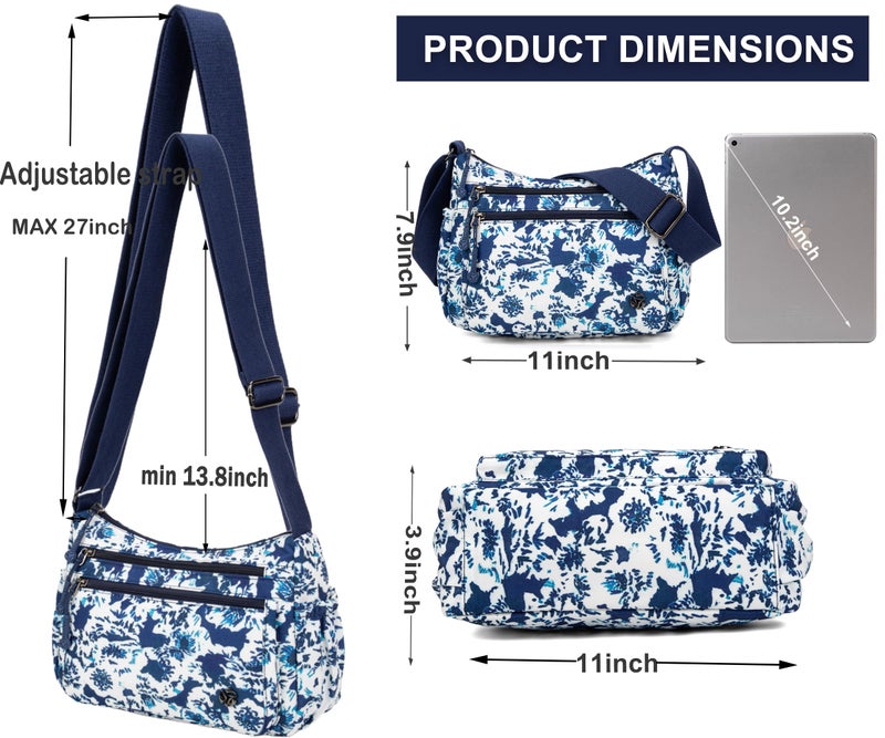 Wytidian Crossbody Bags for Women Waterproof Nylon Shoulder Bag Roomy Multiple Pockets Messenger Purses Handbags (Cyan-Floral 03) - Image 4