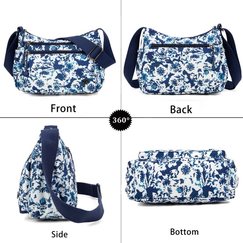 Wytidian Crossbody Bags for Women Waterproof Nylon Shoulder Bag Roomy Multiple Pockets Messenger Purses Handbags (Cyan-Floral 03) - Image 3