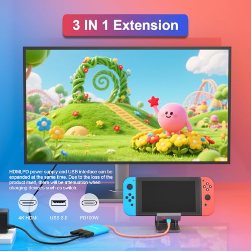 GAMOREK Switch TV Dock for Switch/Switch OLED, Portable TV Docking 3-in-1 USB C Hub with 4K@60Hz HDR, USB-A Port,100W Fast Charging (Not Fit Switch 2) - Image 2