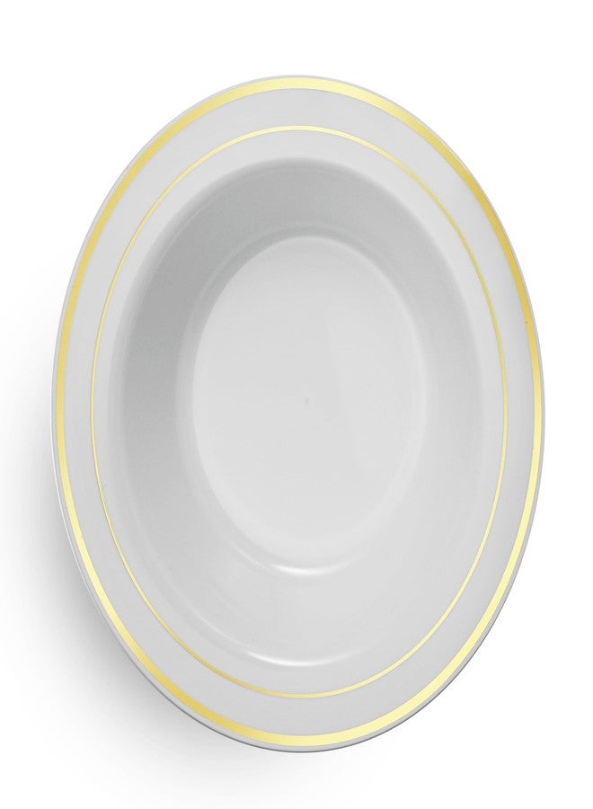 Munfix 50 Gold Plastic Bowls Set, 12oz Disposable Fancy Soup Bowls, Heavy Duty Elegant Dinner Bowls, White with Gold Rim Cereal/Dessert Bowls - Image 3
