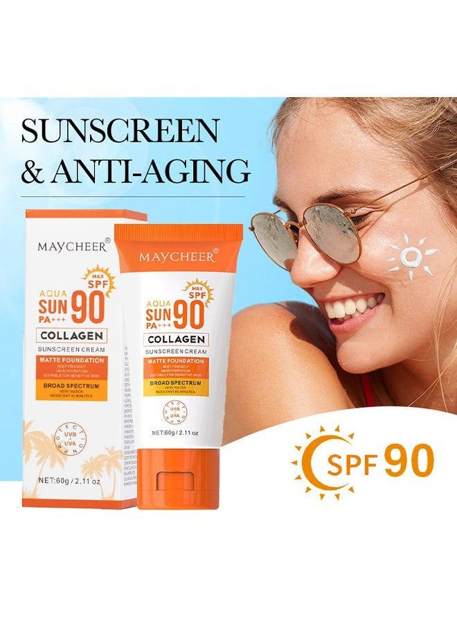 MAYCHEER SPF90+ Sunscreen Cream - Matte Foundation Moisturizing Sunblock- Body Whitening Long Lasting UV Protector Sunscreen Moisturizing Solar Blocker Waterproof Skin Care 60g - Image 1