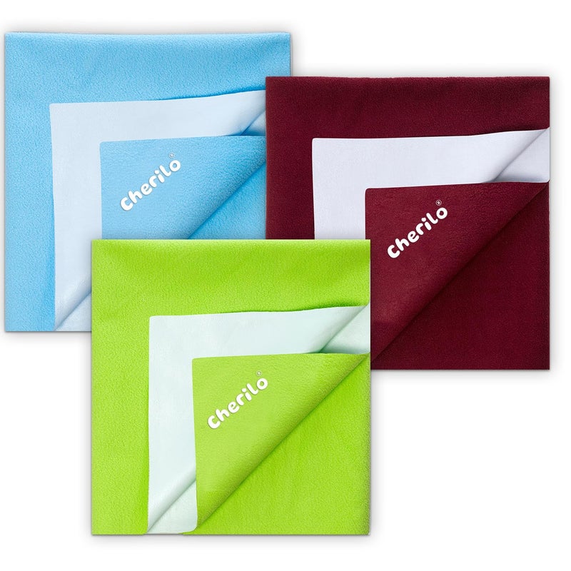 Cherilo New Born Combo Dry Sheet for Daily Use or Gifting Waterproof Bedsheet 3 Small Sizes Mat Maroon Pista Green Sky Blue - Image 1