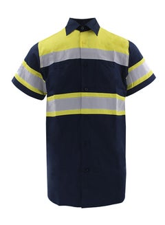 High Visibility Reflective Safety Shirts for Men Safety Workwear Shirt with Pockets Pure Cotton Soft Breathable Navy/Yellow