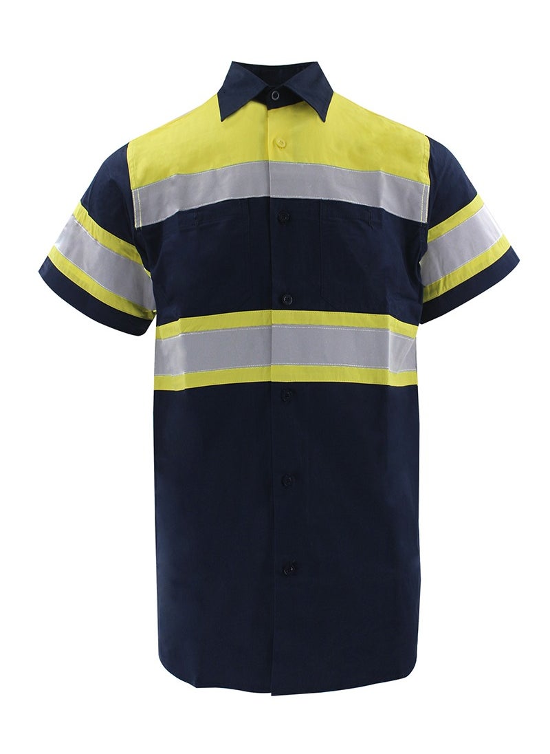 Zuolaya - High Visibility Reflective Safety Shirts for Men Safety Workwear Shirt with Pockets Pure Cotton Soft Breathable Navy/Yellow - Image 1