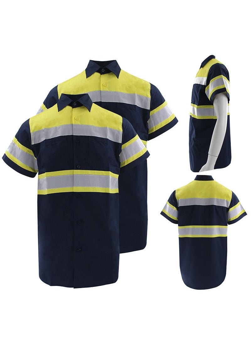 Zuolaya - High Visibility Reflective Safety Shirts for Men Safety Workwear Shirt with Pockets Pure Cotton Soft Breathable Navy/Yellow - Image 1