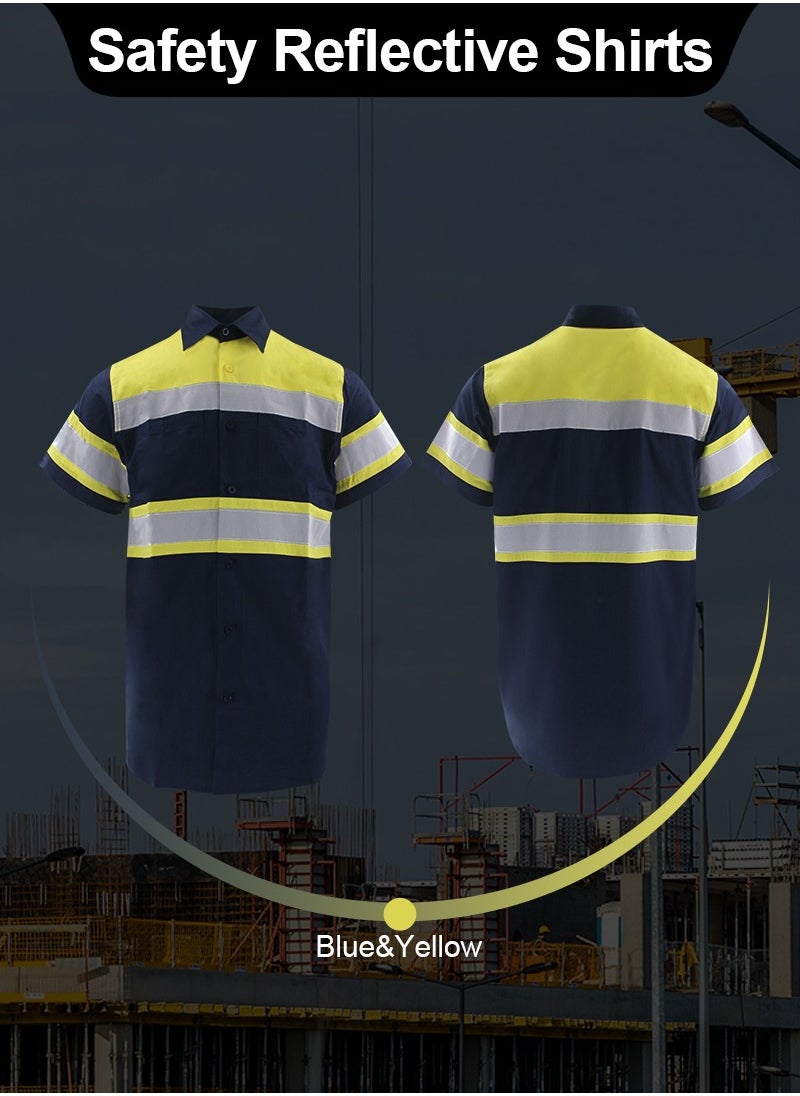 Zuolaya - High Visibility Reflective Safety Shirts for Men Safety Workwear Shirt with Pockets Pure Cotton Soft Breathable Navy/Yellow - Image 1