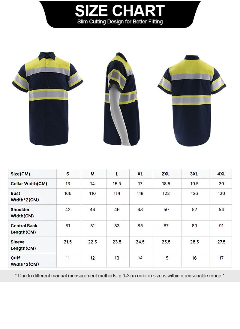 Zuolaya - High Visibility Reflective Safety Shirts for Men Safety Workwear Shirt with Pockets Pure Cotton Soft Breathable Navy/Yellow - Image 1